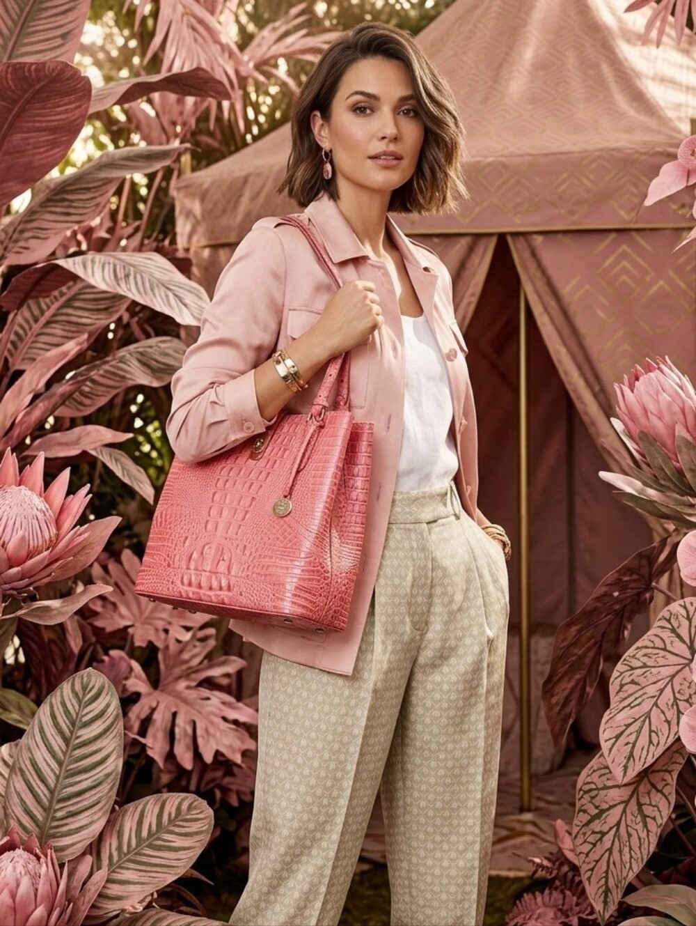 Brahmin Fiora Croc-Embossed Pink Bucket Bag - Picture 4 of 15